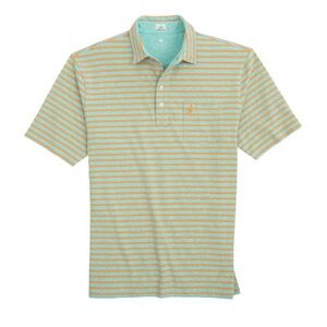 johnnie-O Blue Crush Atkin Light Blue and Orange Striped Polo-Size XL